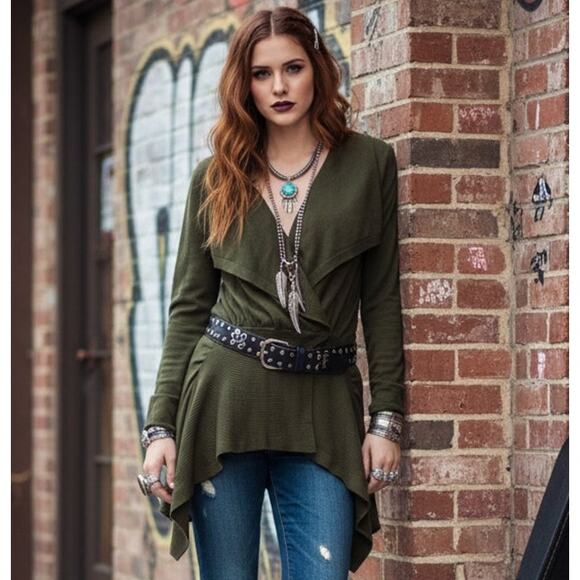 Romeo & Juliet Couture Green Cotton Wrap Jacket - Picture 1 of 8